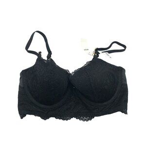 Aerie Real Power Paisley Lace Strappy Balconette Bra Black Adjustable Straps 32D